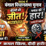 Thumbnail: Modi on left, Mamata Banerjee on right, bold Hindi text about 2026 Bengal elections and BJP's 'Jeet', fiery graphics showcase politics.